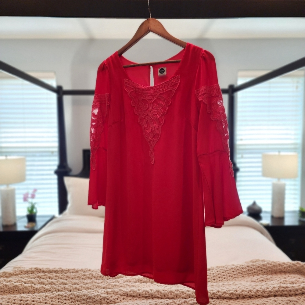 J&M Clothing Red Bell Sleeve Mini Dress